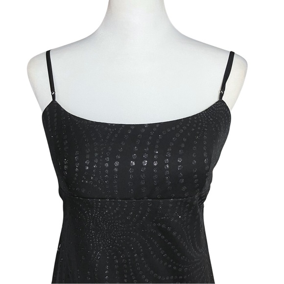 90s Vintage Black Whimsigoth Prom Dress. Medium. Empire Waist Polka Dot Glitter - Picture 7 of 12